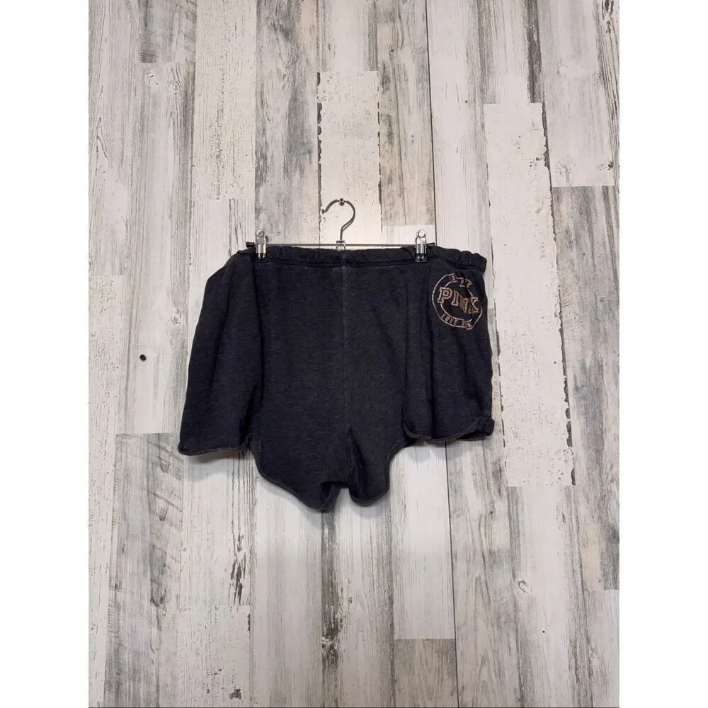 Victoria’s Secret PINK Lounge Shorts Women’s Large Black Scallop Hem Pocket Logo